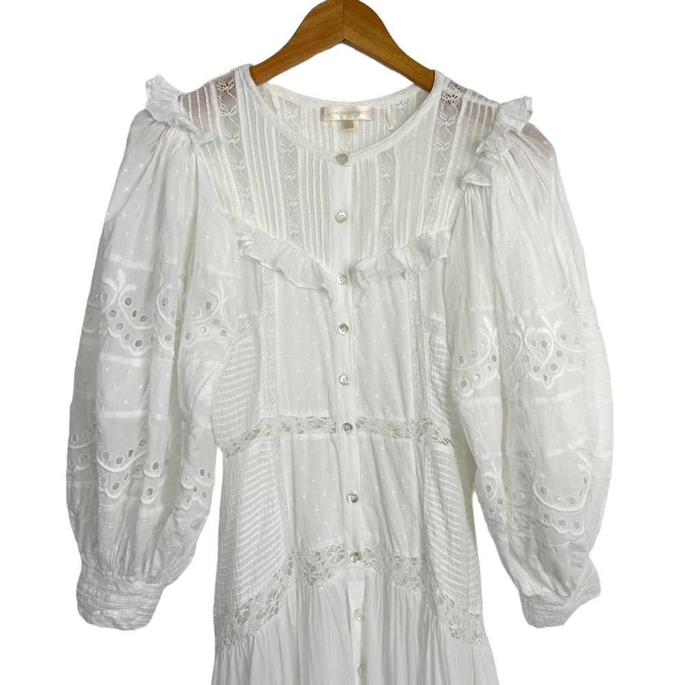 LoveShackFancy Womens Titania Midi Dress Sz 0 White Eyelet Embroidered Romantic - Picture 5 of 11